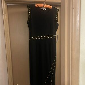 Emma & Michele Black Midi Dress with Gold Studs